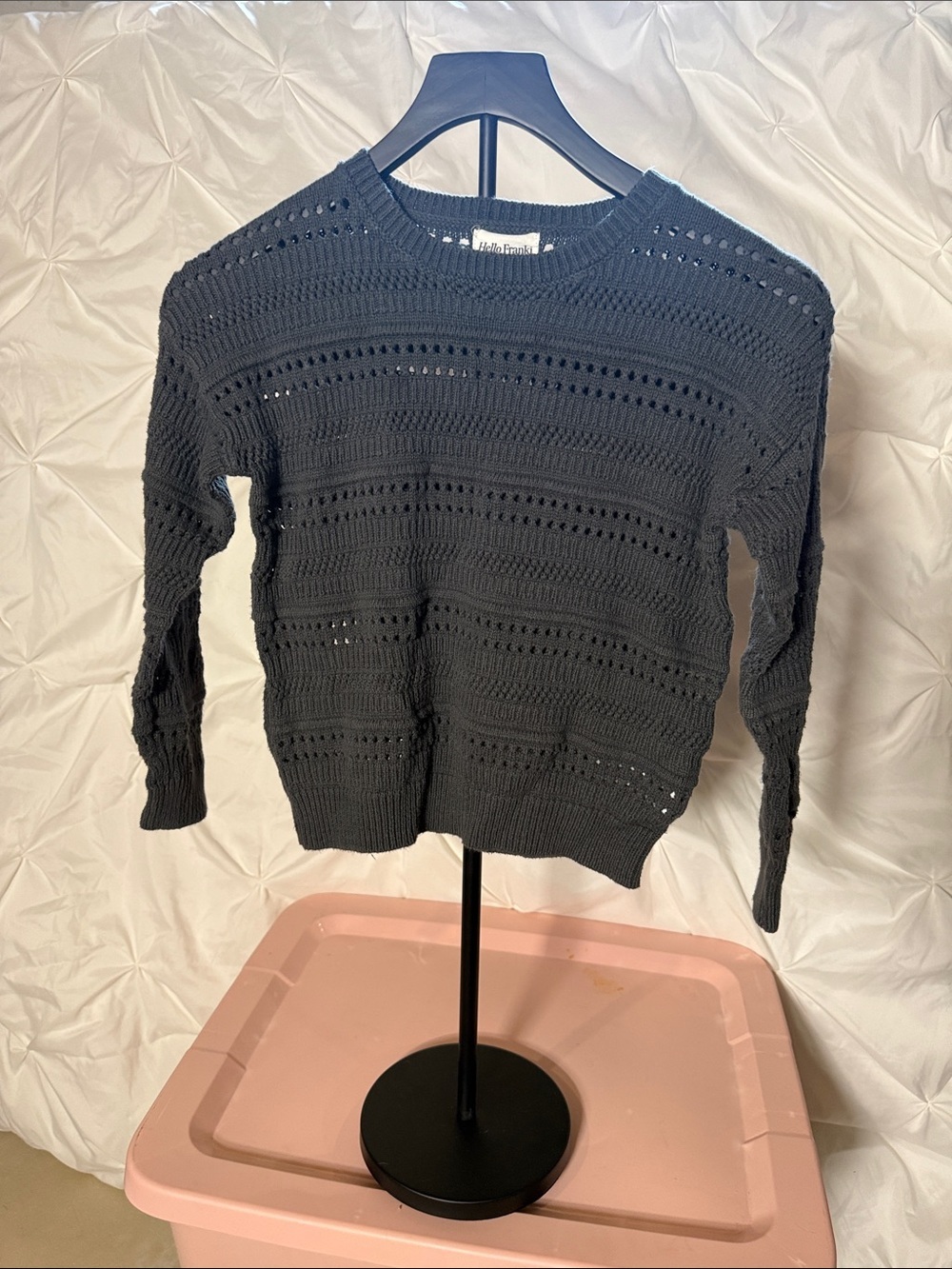 Hello Franki Open-Stitch Crewneck Sweater - Charcoal